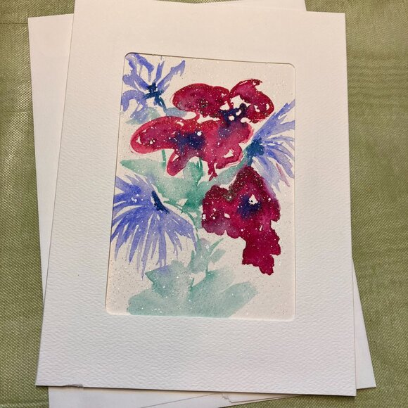 Hand Painted Watercolor Semi Abstract Floral Blank Greeting Cards Set of 8 - Picture 9 of 10